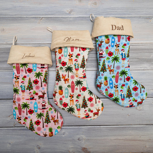 Personalized Hawaiian Tropical Christmas Stocking With Tags or Embroidered Name