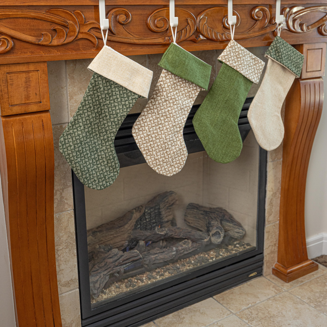 Hawaiian Lauhala-Weave Barkcloth Christmas Stocking with Personalized Wooden Name Tag – Coastal Hawaiian Holiday Décor