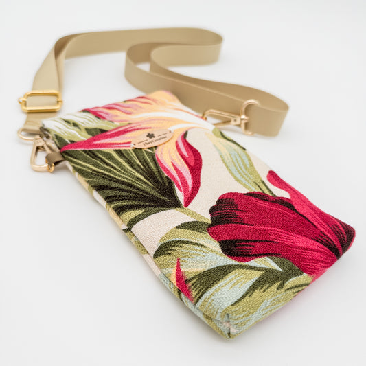 Floral Crossbody Phone Bag – Hibiscus & Bird of Paradise Prints
