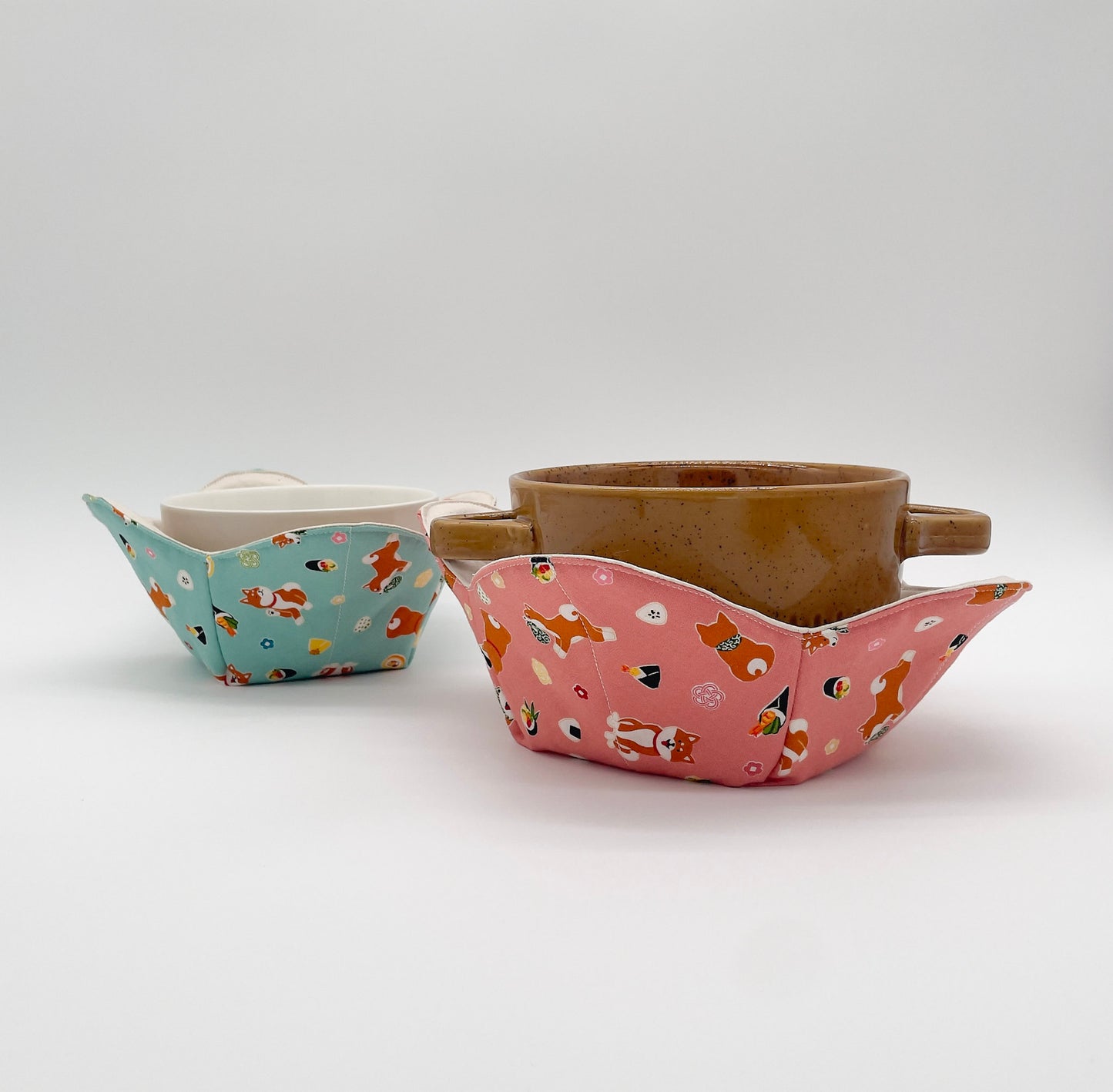 Japanese Microwavable Soup Bowl Cozy Holder Shiba Dog Print