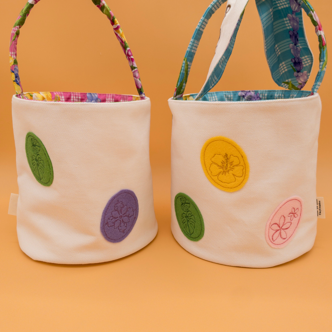 Personalized Hawaiian Easter Basket with Embroidered Name & Eggs