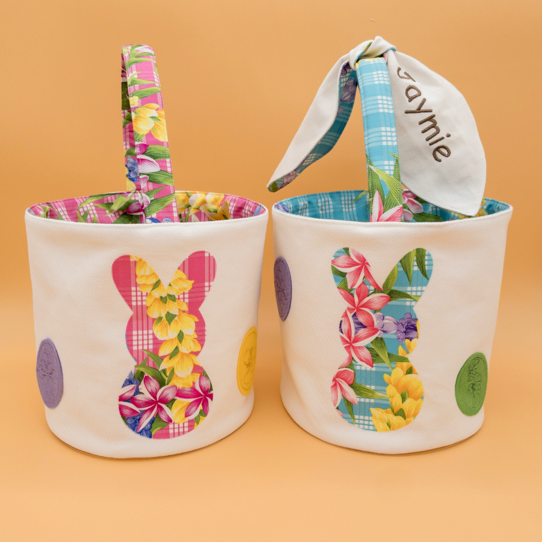 Personalized Hawaiian Easter Basket with Embroidered Name & Eggs