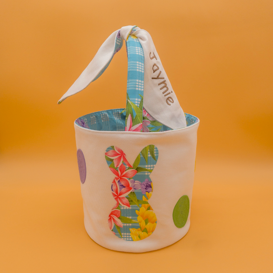Personalized Hawaiian Easter Basket with Embroidered Name & Eggs