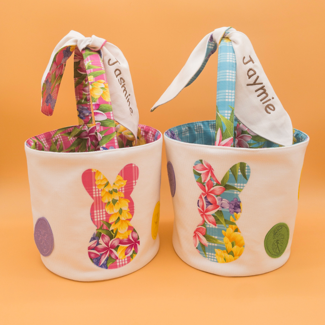 Personalized Hawaiian Easter Basket with Embroidered Name & Eggs
