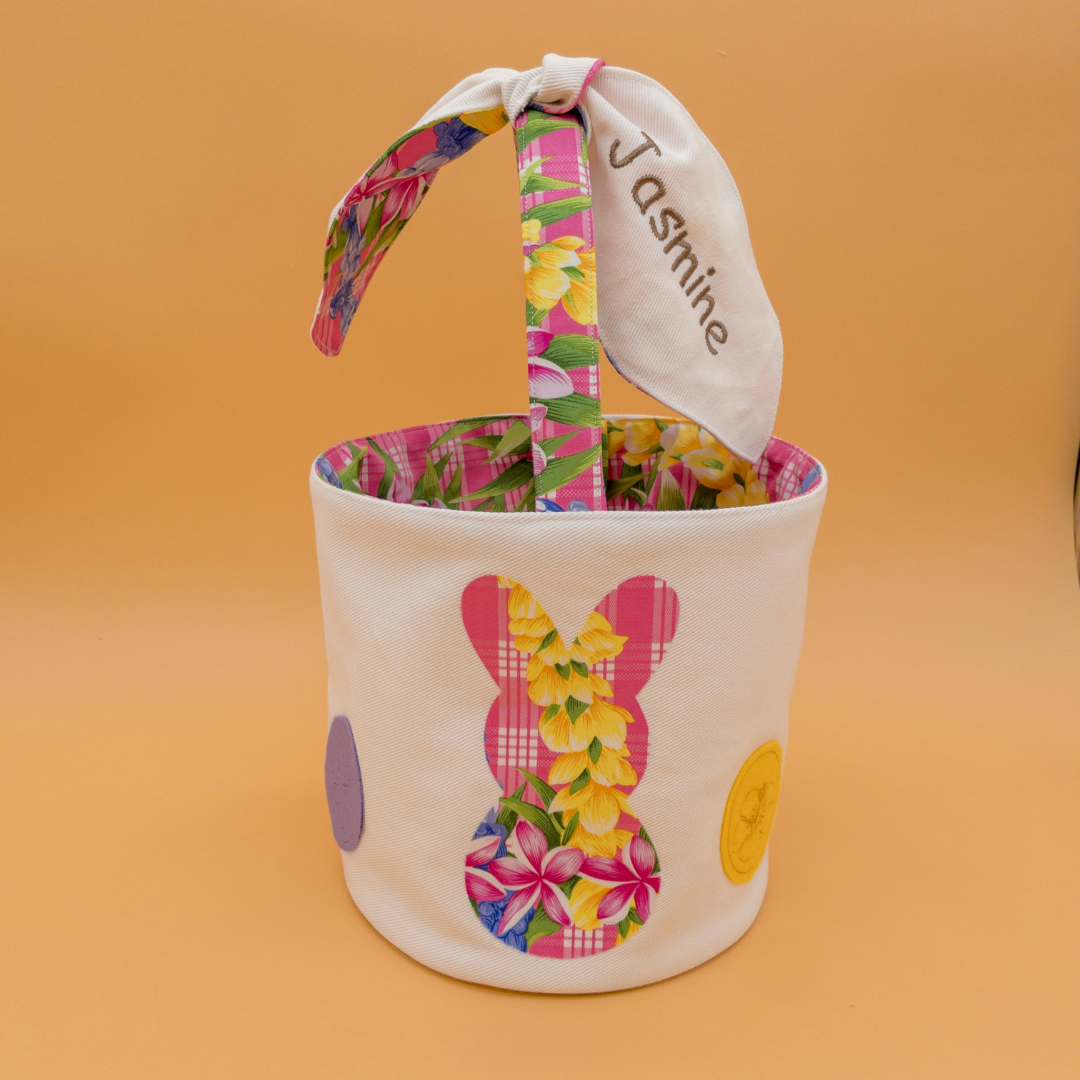 Personalized Hawaiian Easter Basket with Embroidered Name & Eggs