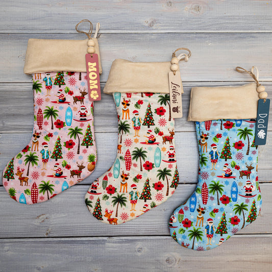 Personalized Hawaiian Tropical Christmas Stocking With Tags or Embroidered Name