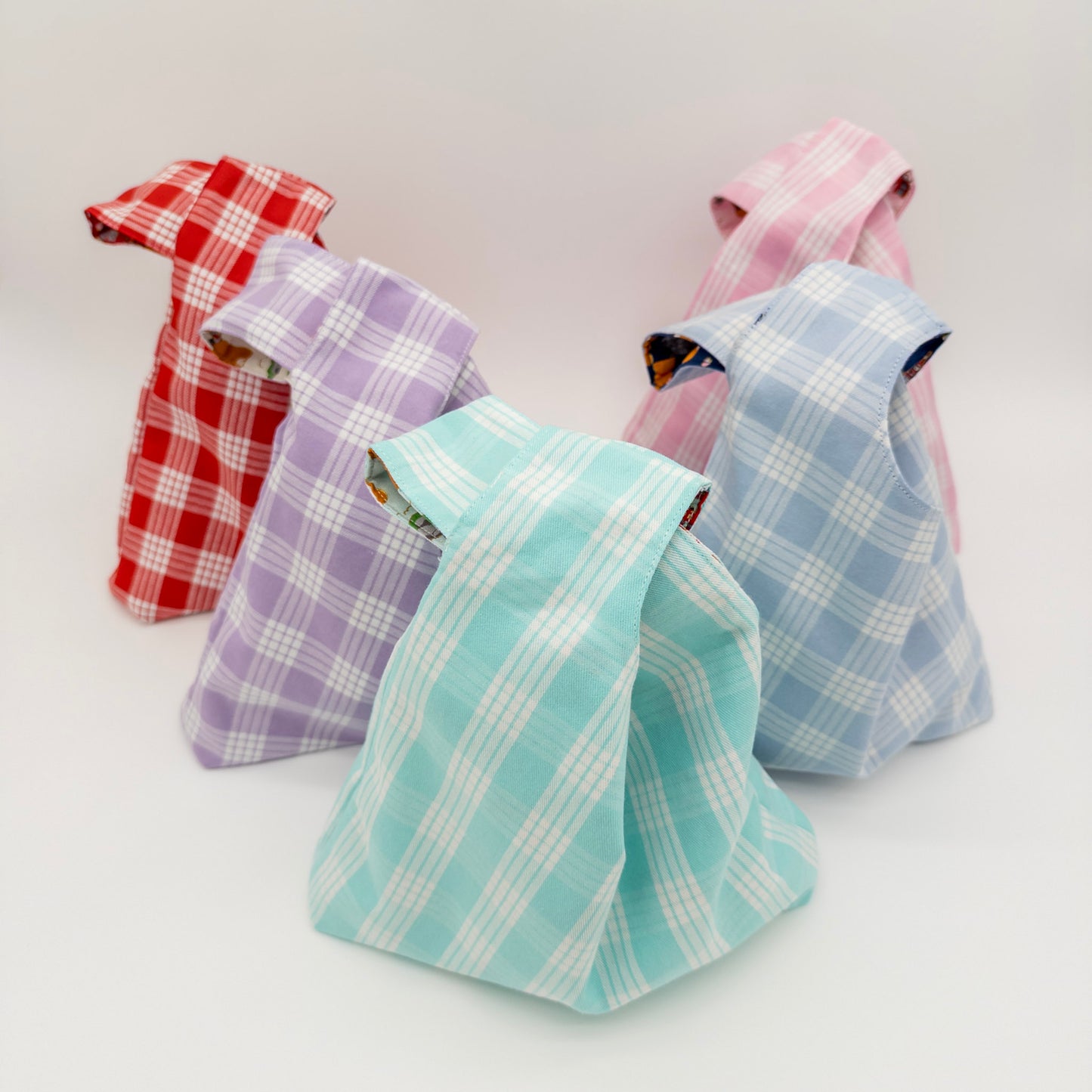 Reversible Japanese Knot Bag | Shiba Inu Summer Festival Print with Hawaiian Palaka Lining | Handmade in Hawaiʻi