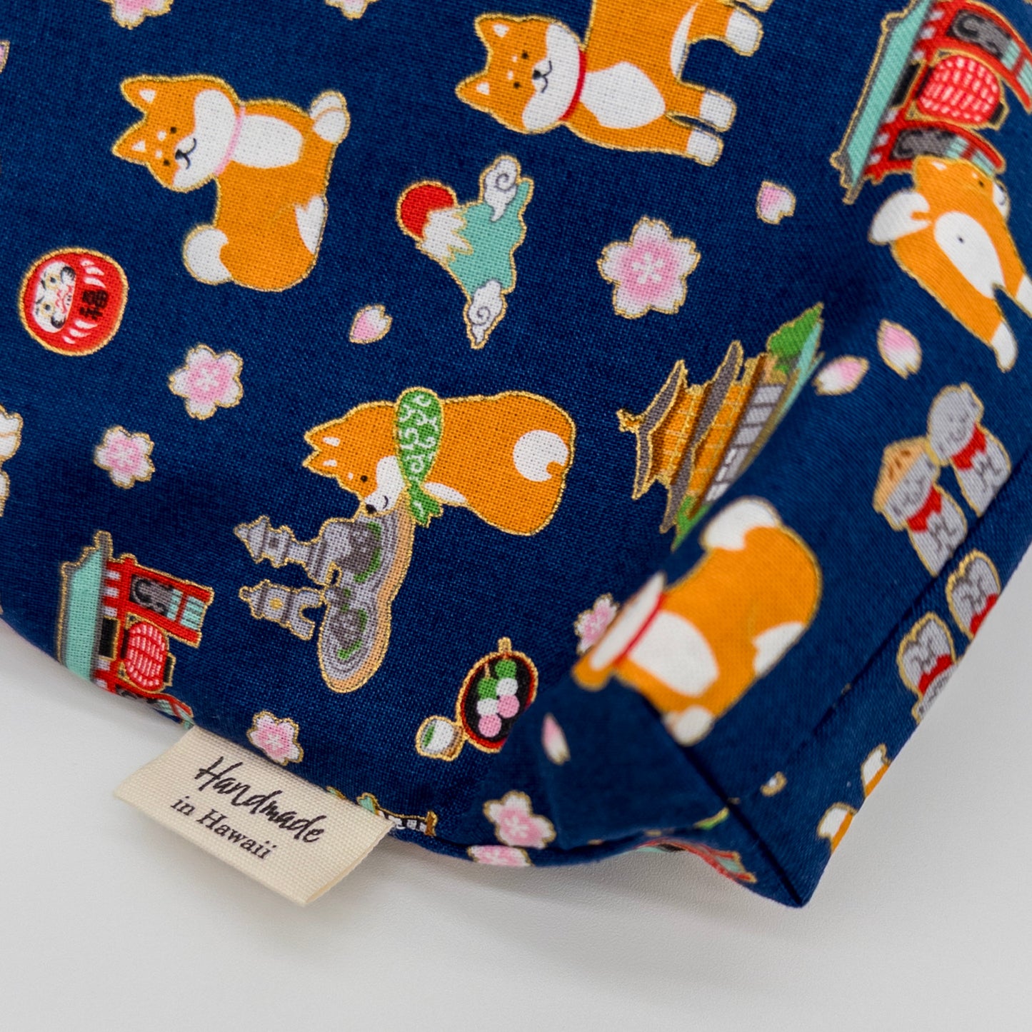 Reversible Japanese Knot Bag | Shiba Inu Summer Festival Print with Hawaiian Palaka Lining | Handmade in Hawaiʻi