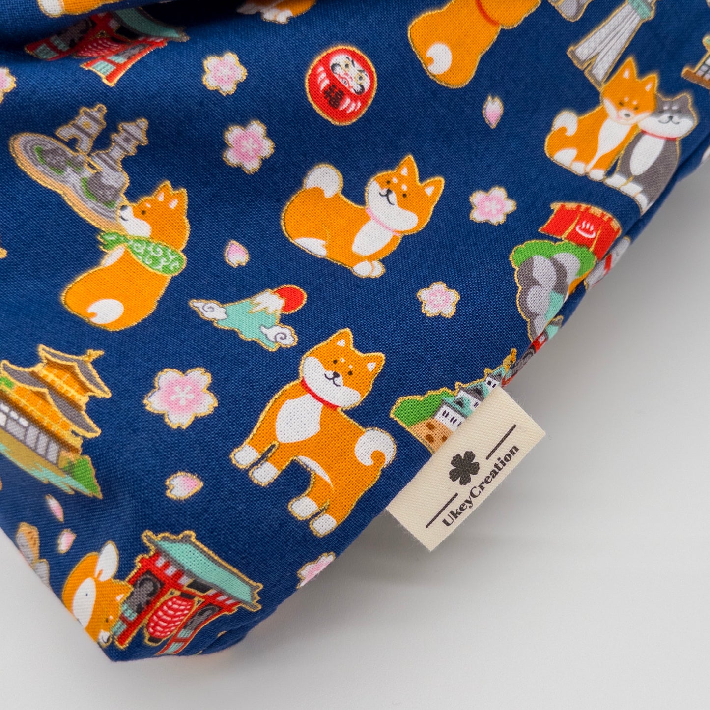 Reversible Japanese Knot Bag | Shiba Inu Summer Festival Print with Hawaiian Palaka Lining | Handmade in Hawaiʻi
