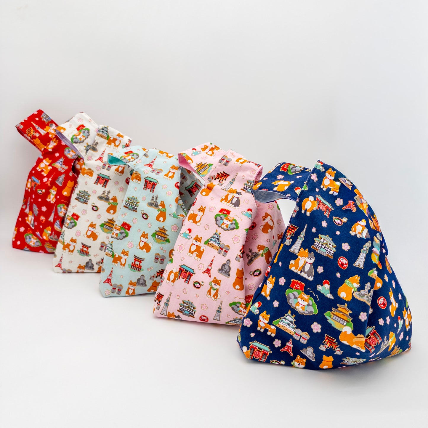 Reversible Japanese Knot Bag | Shiba Inu Summer Festival Print with Hawaiian Palaka Lining | Handmade in Hawaiʻi