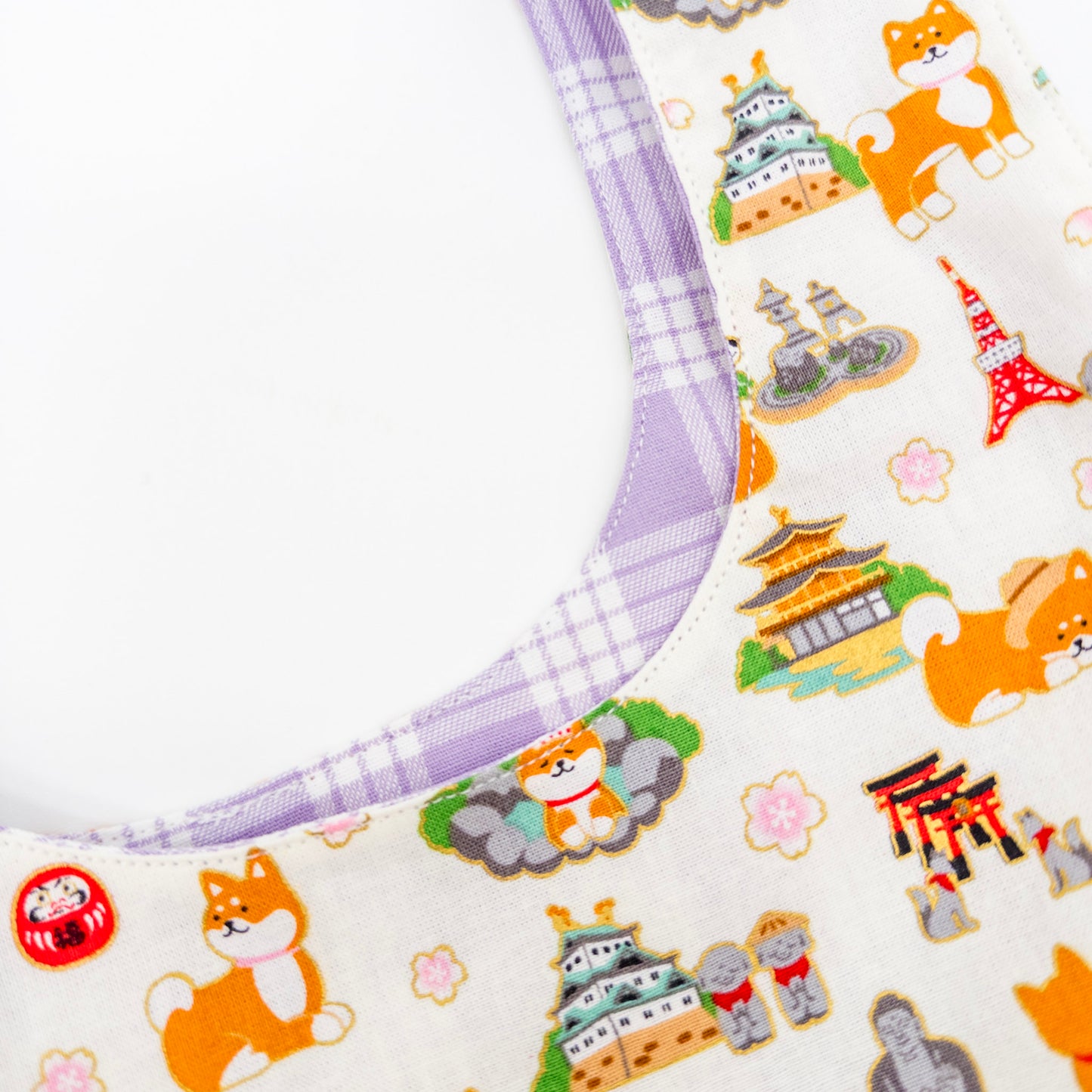Reversible Japanese Knot Bag | Shiba Inu Summer Festival Print with Hawaiian Palaka Lining | Handmade in Hawaiʻi