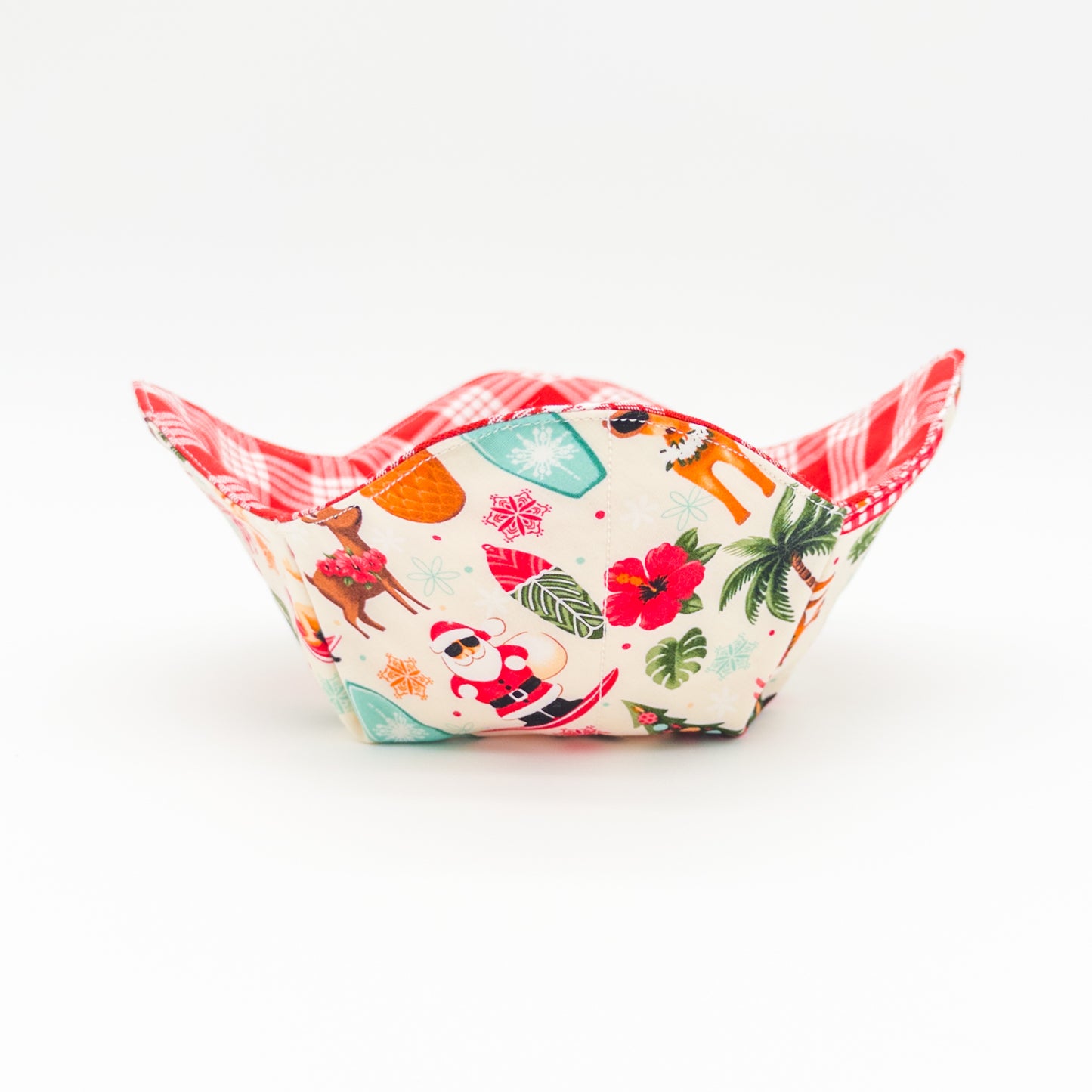 Reversible Palaka Mele Kalikimaka Microwavable Soup Bowl Cozy Holder