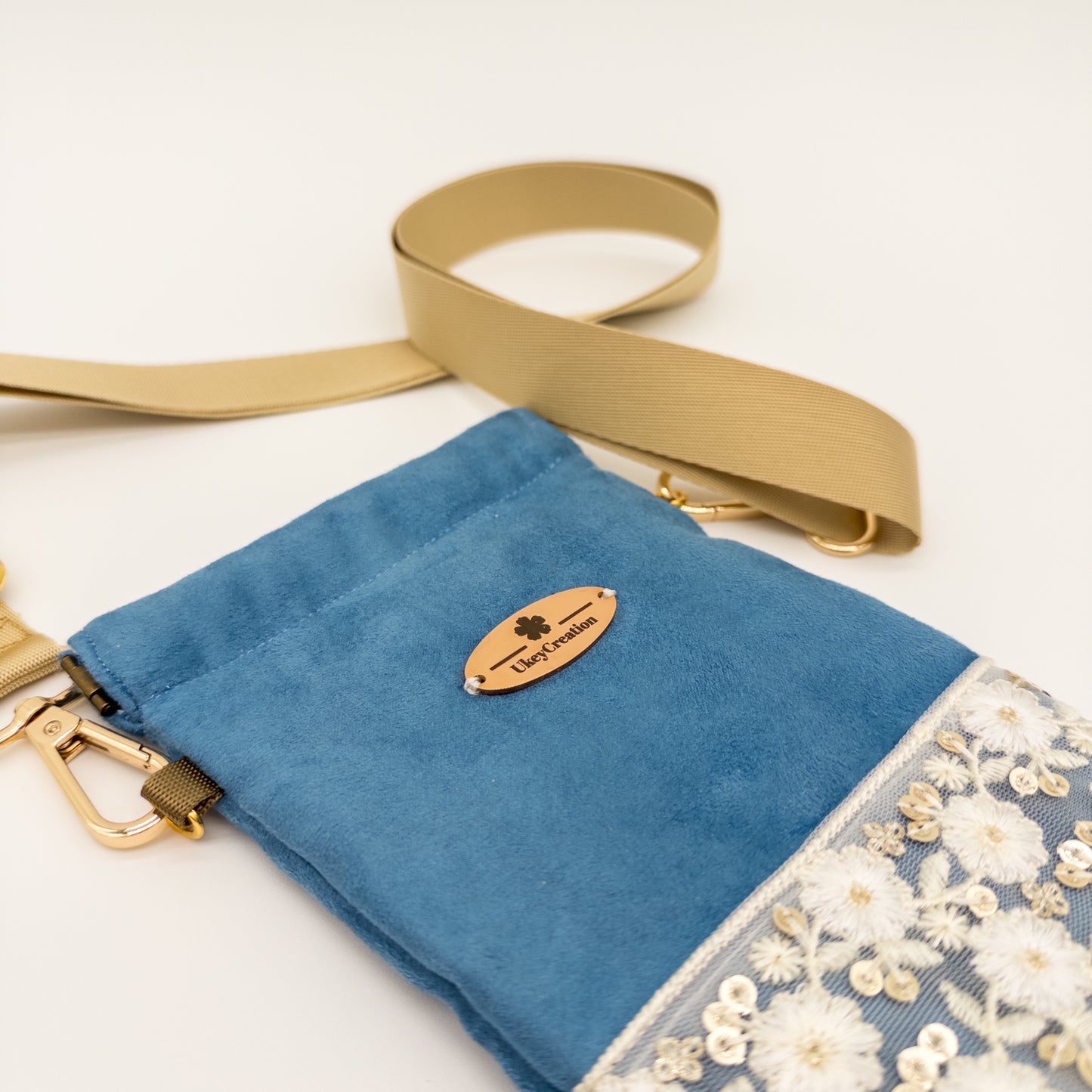 Something Blue Embroidered Microsuede Crossbody Bag