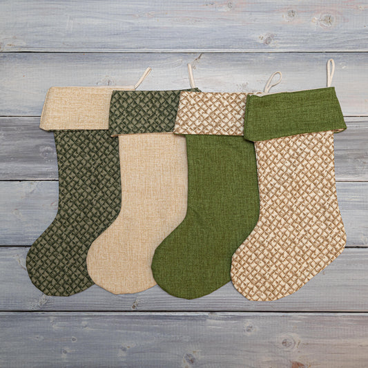 Hawaiian Lauhala-Weave Barkcloth Christmas Stocking with Personalized Wooden Name Tag – Coastal Hawaiian Holiday Décor