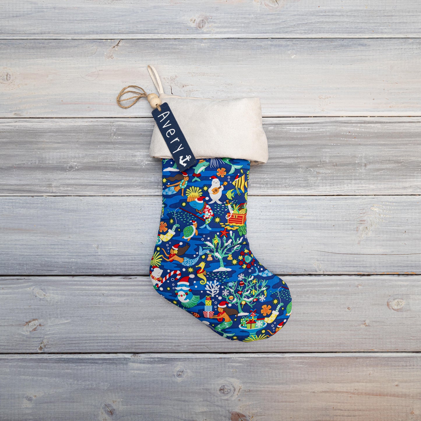 Mermaid Christmas Stocking – Personalized in Red, White, or Ocean Blue
