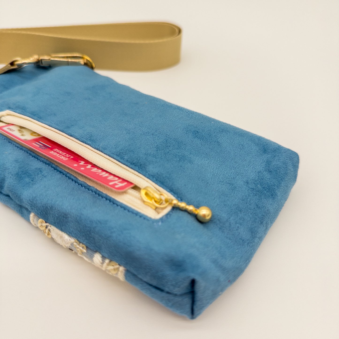 Something Blue Embroidered Microsuede Crossbody Bag