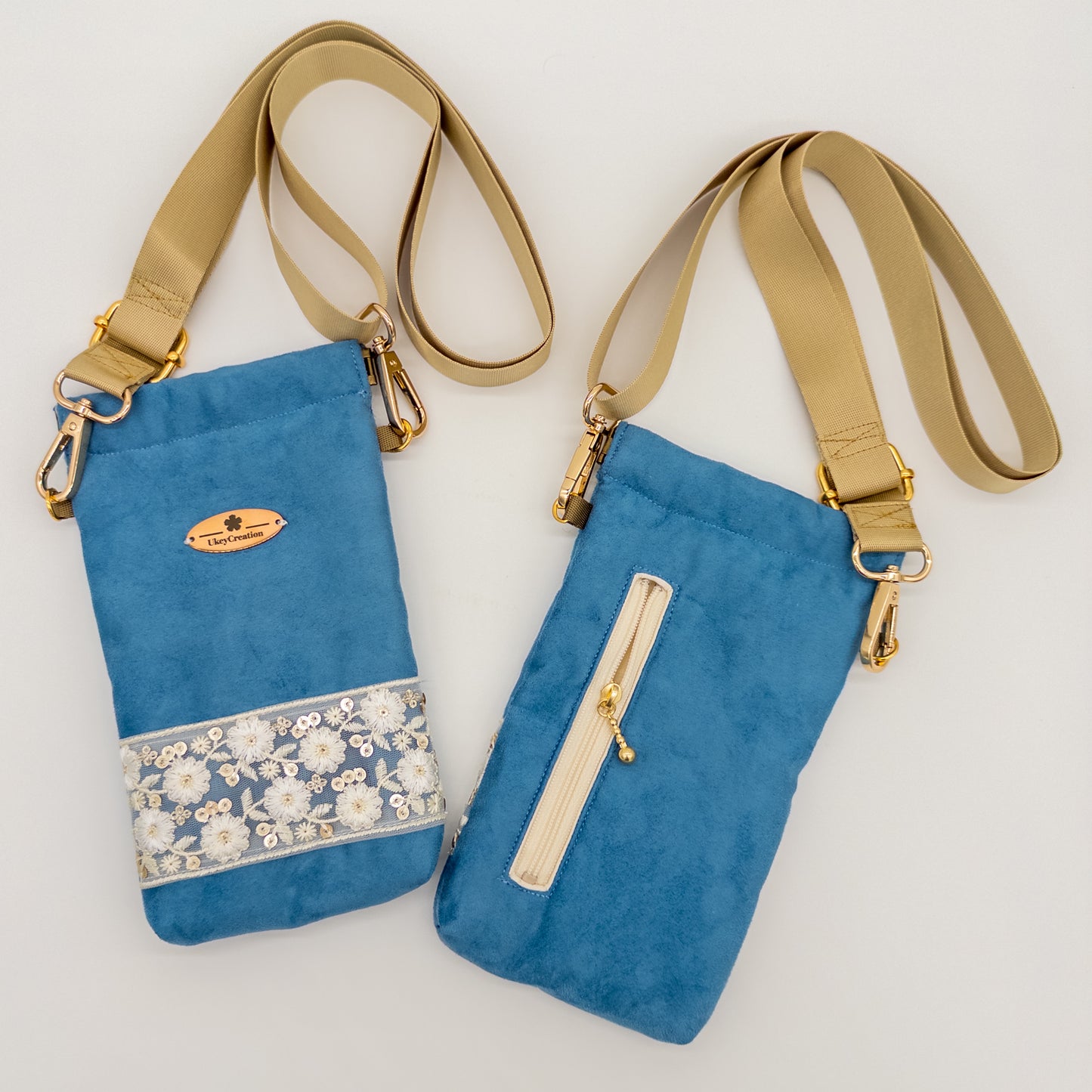 Something Blue Embroidered Microsuede Crossbody Bag