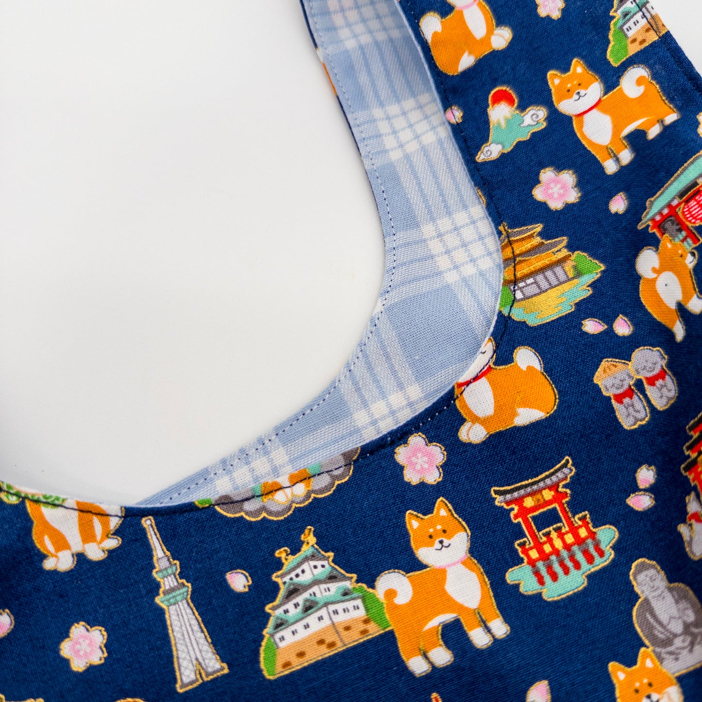 Reversible Japanese Knot Bag | Shiba Inu Summer Festival Print with Hawaiian Palaka Lining | Handmade in Hawaiʻi