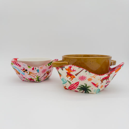 Reversible Palaka Mele Kalikimaka Microwavable Soup Bowl Cozy Holder