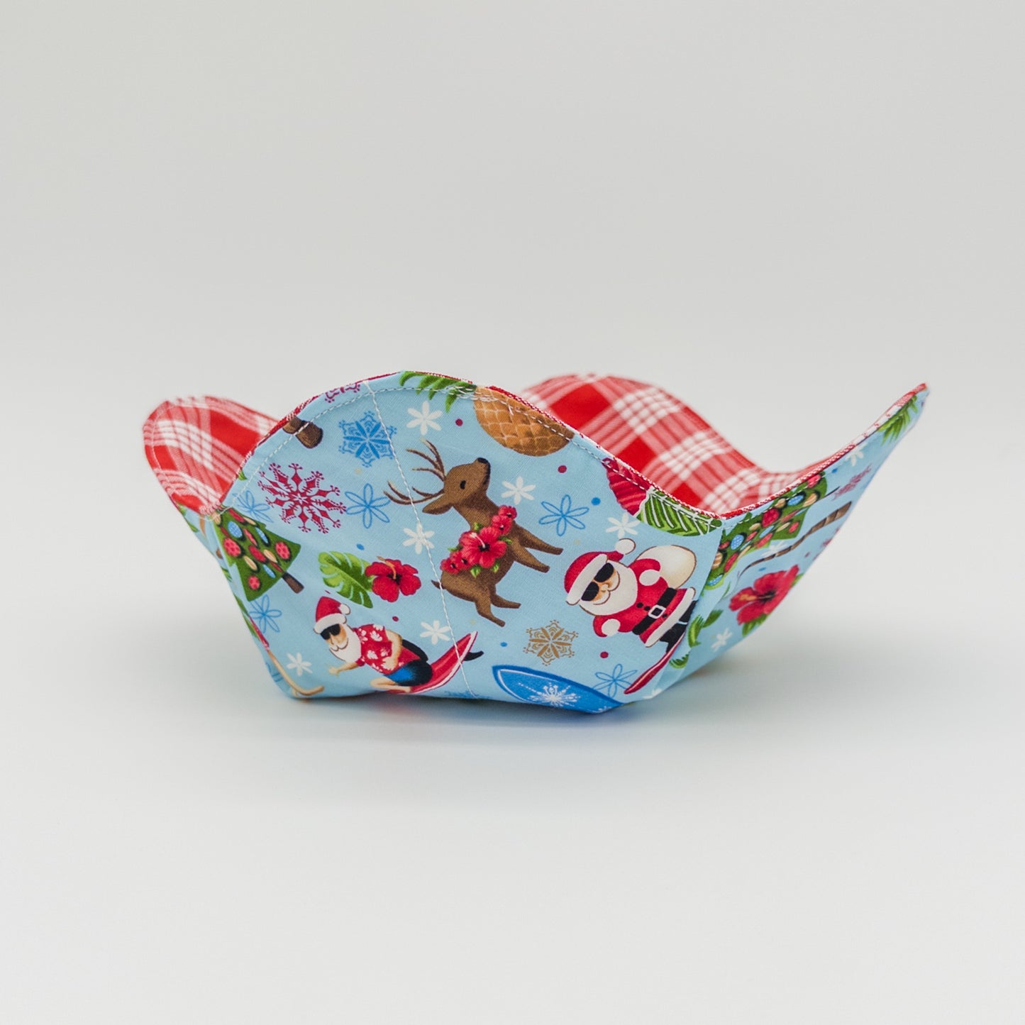 Reversible Palaka Mele Kalikimaka Microwavable Soup Bowl Cozy Holder