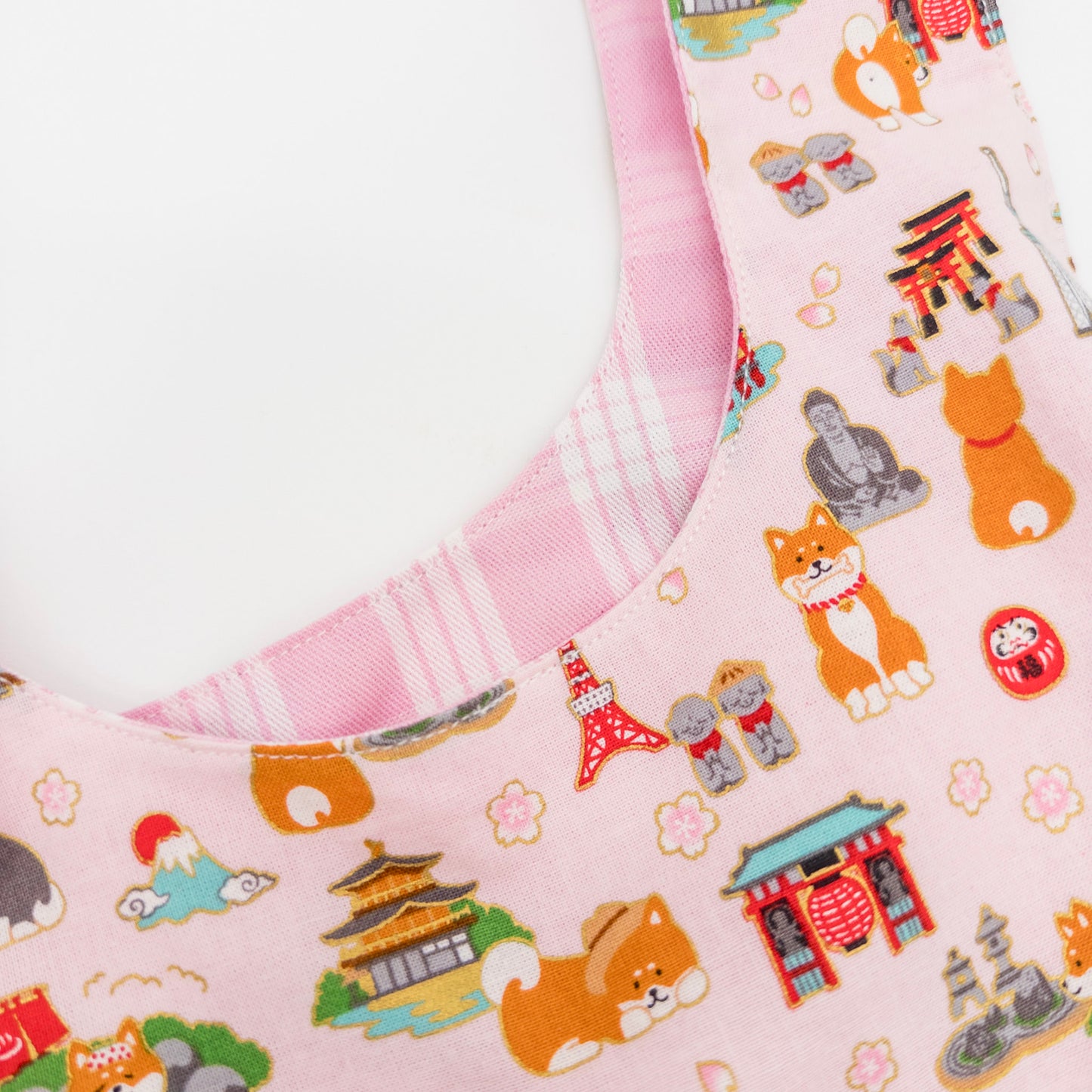 Reversible Japanese Knot Bag | Shiba Inu Summer Festival Print with Hawaiian Palaka Lining | Handmade in Hawaiʻi