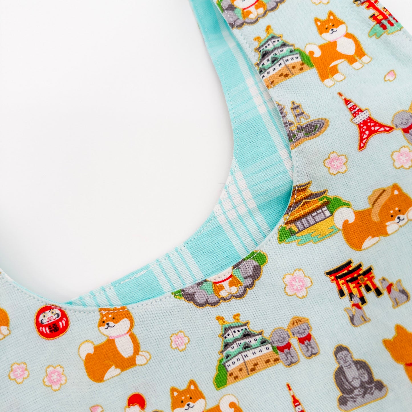 Reversible Japanese Knot Bag | Shiba Inu Summer Festival Print with Hawaiian Palaka Lining | Handmade in Hawaiʻi