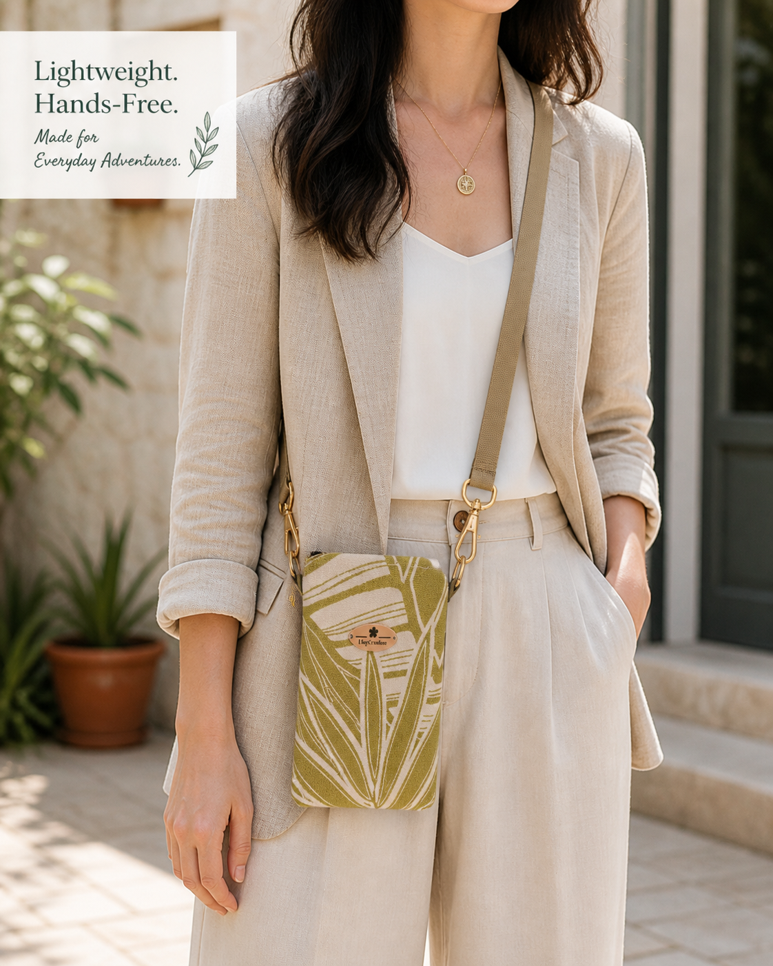 Hawaiian Barkcloth Botanical Crossbody Phone Bag