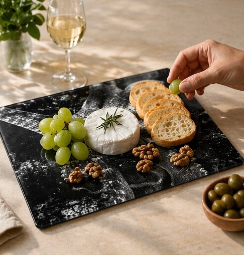 Octopus Glass Cutting Board – Ocean Photography Kitchen Decor, Black & White Coastal Art Board