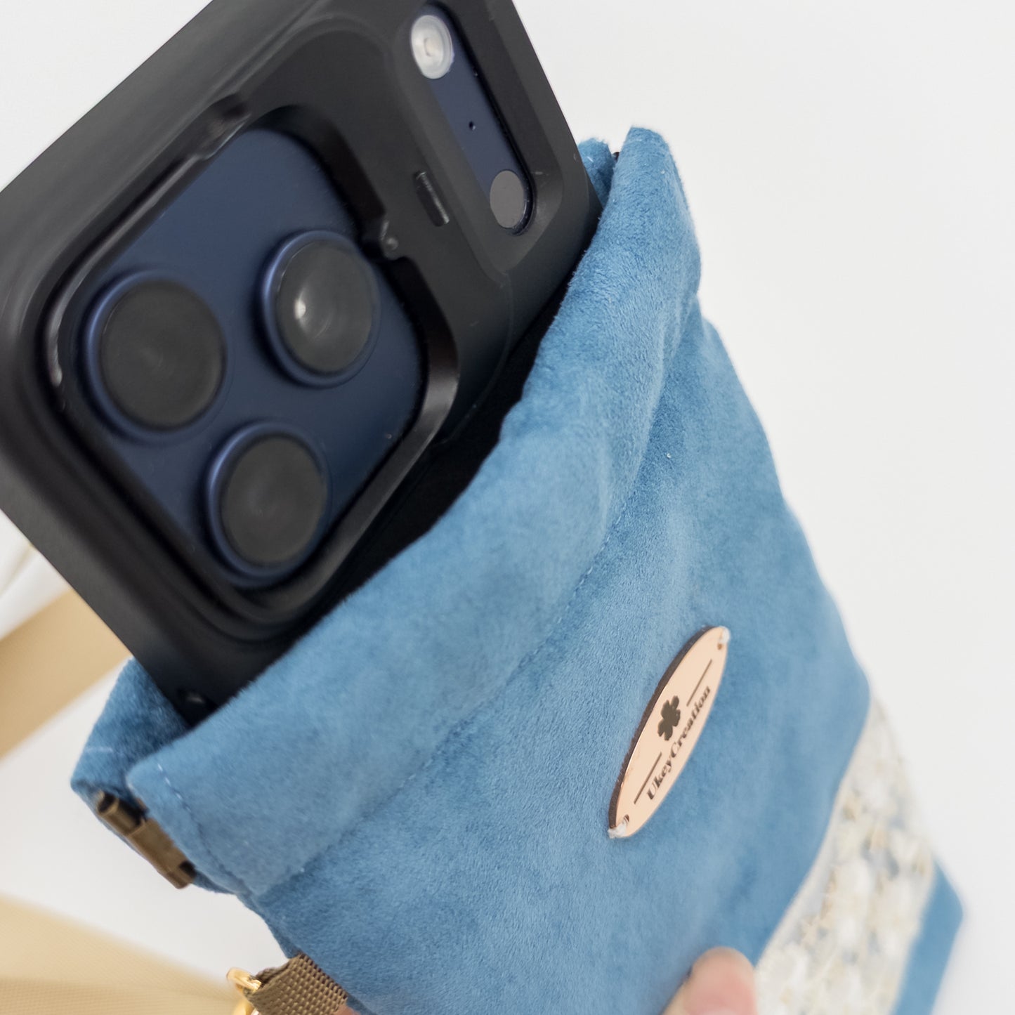 Something Blue Embroidered Microsuede Crossbody Bag