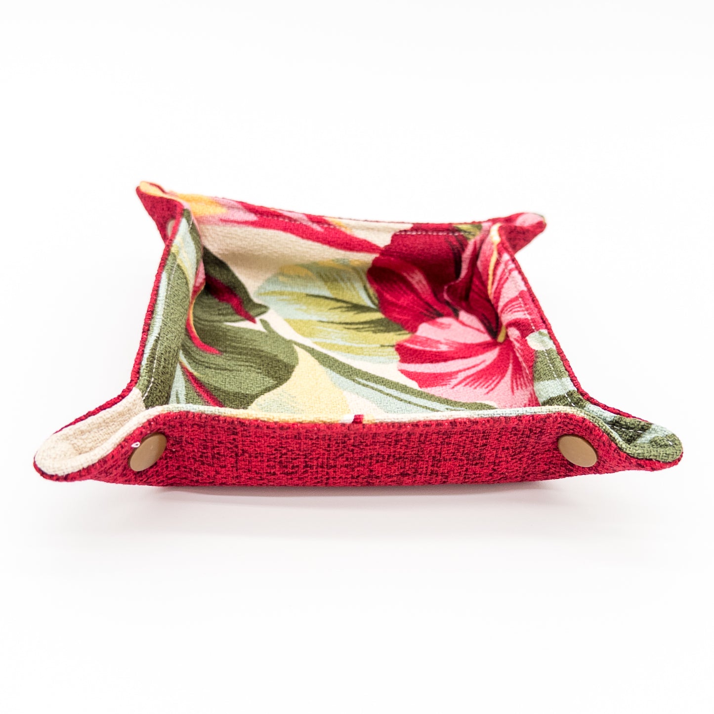 Reversible Hibiscus & Bird of Paradise Fabric Coaster Set with Snap Tray Holder