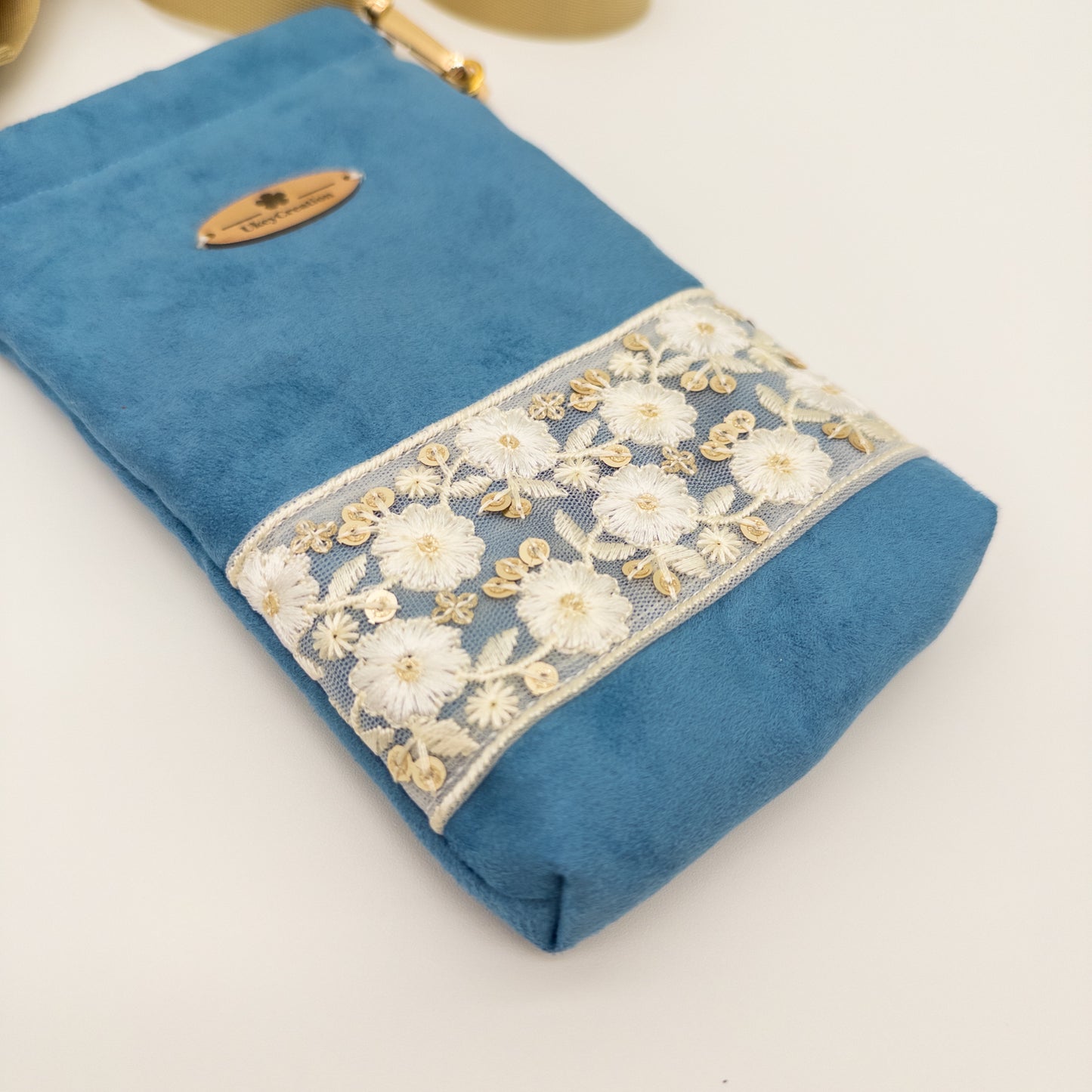 Something Blue Embroidered Microsuede Crossbody Bag