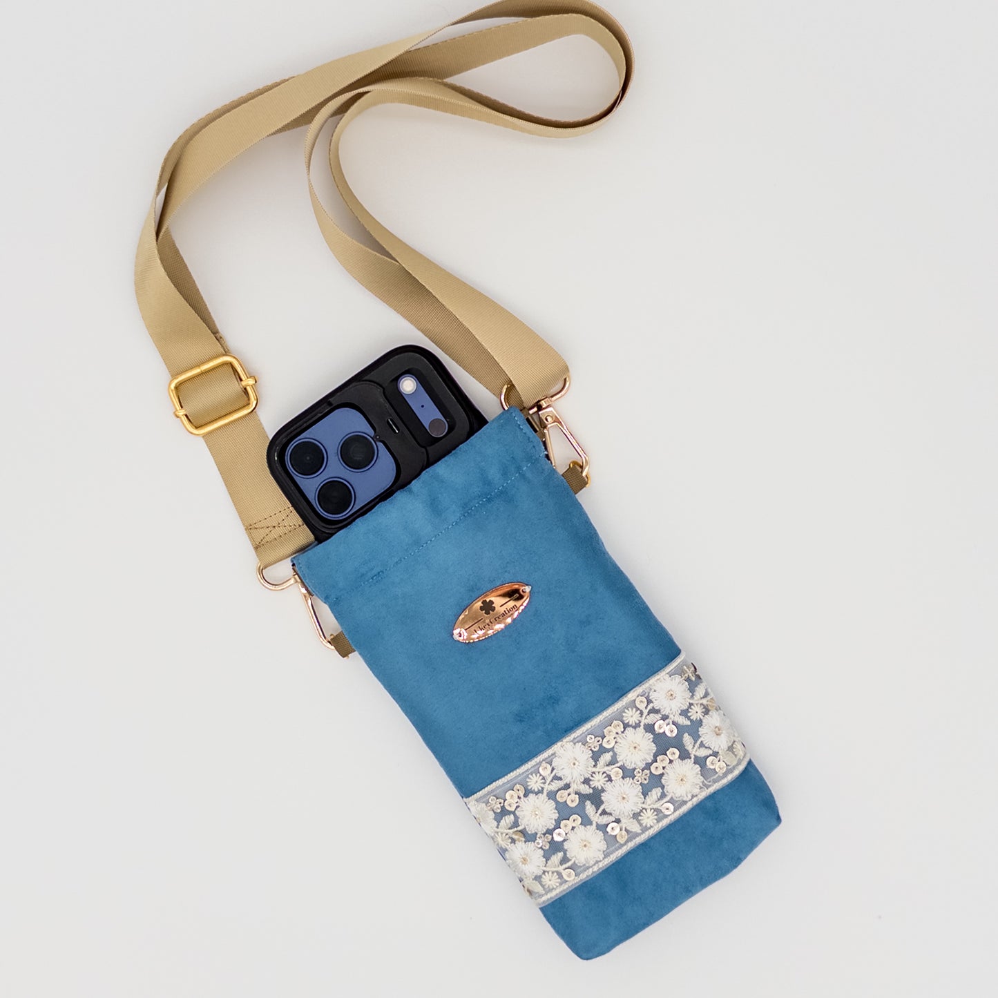 Something Blue Embroidered Microsuede Crossbody Bag