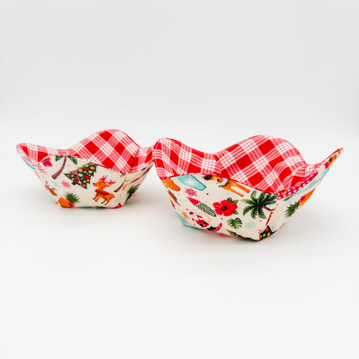 Reversible Palaka Mele Kalikimaka Microwavable Soup Bowl Cozy Holder
