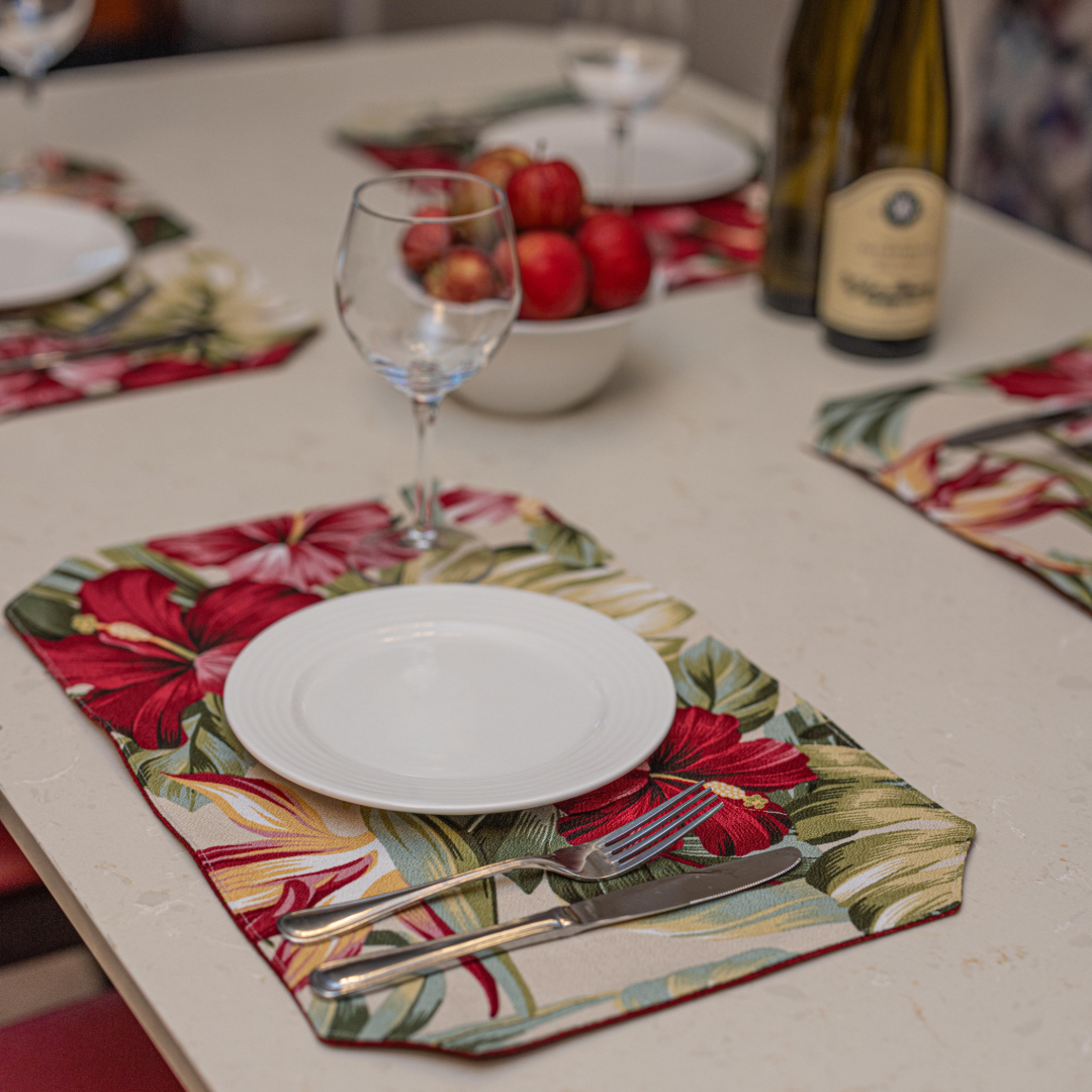 Hibiscus & Bird of Paradise Reversible Barkcloth Placemats