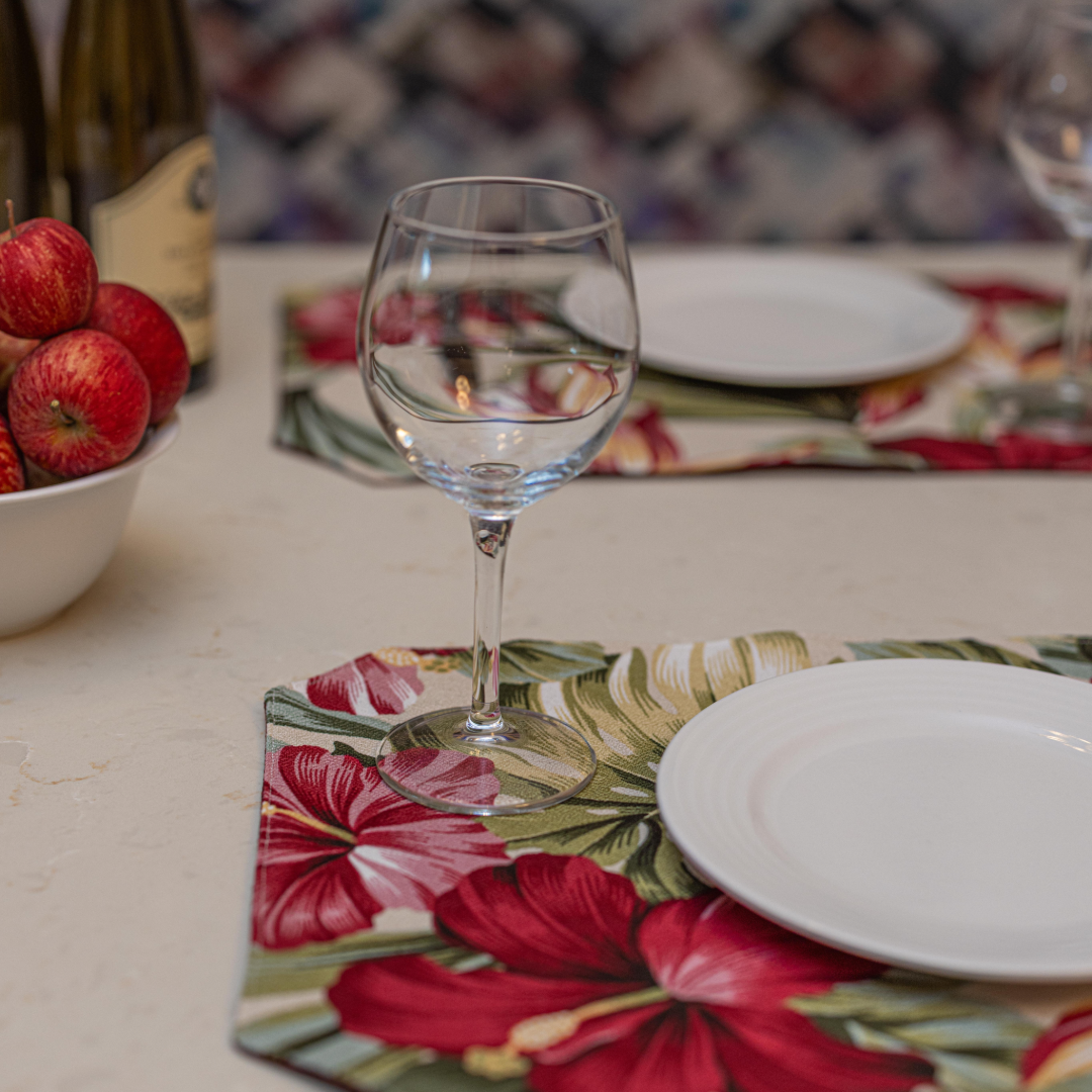 Hibiscus & Bird of Paradise Reversible Barkcloth Placemats