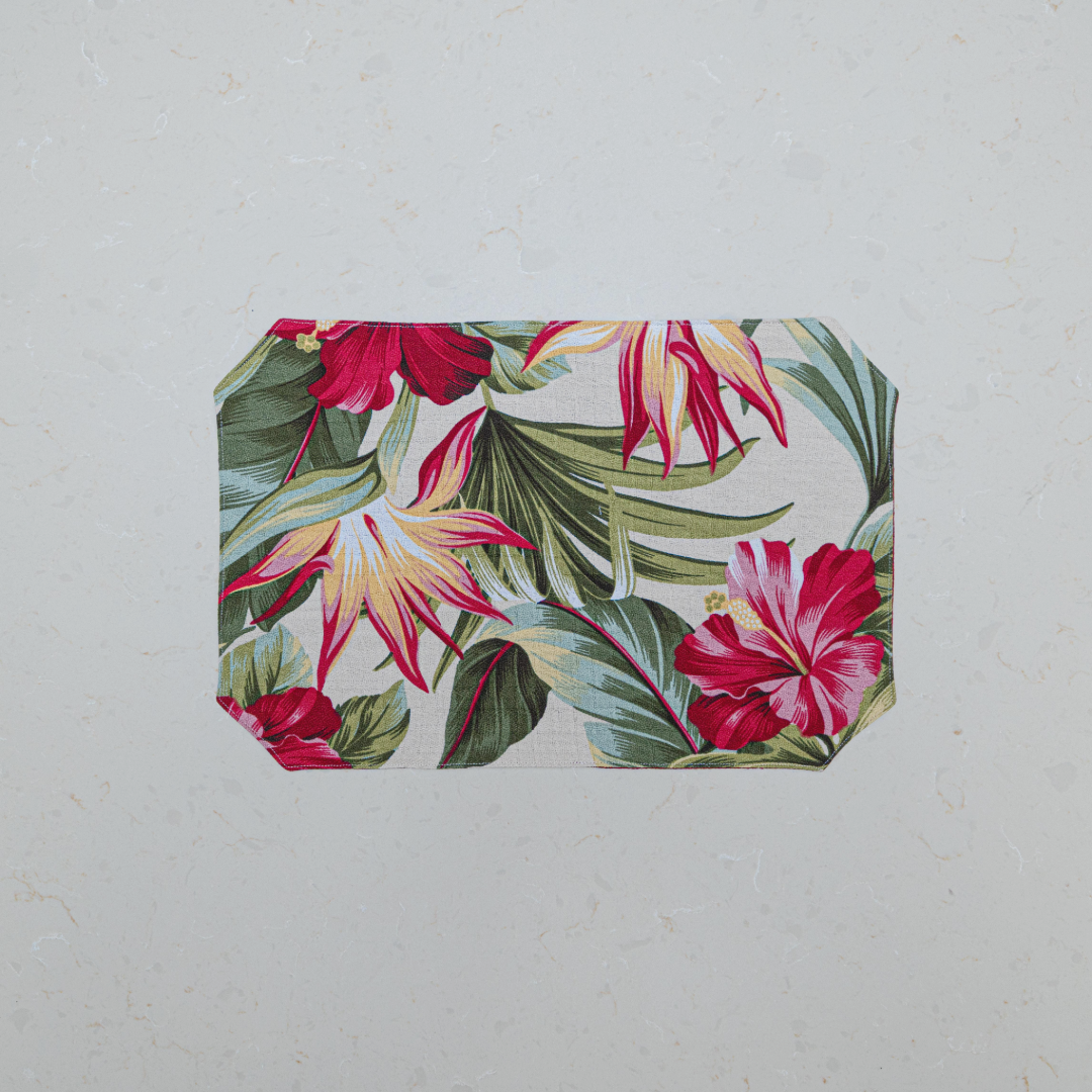 Hibiscus & Bird of Paradise Reversible Barkcloth Placemats