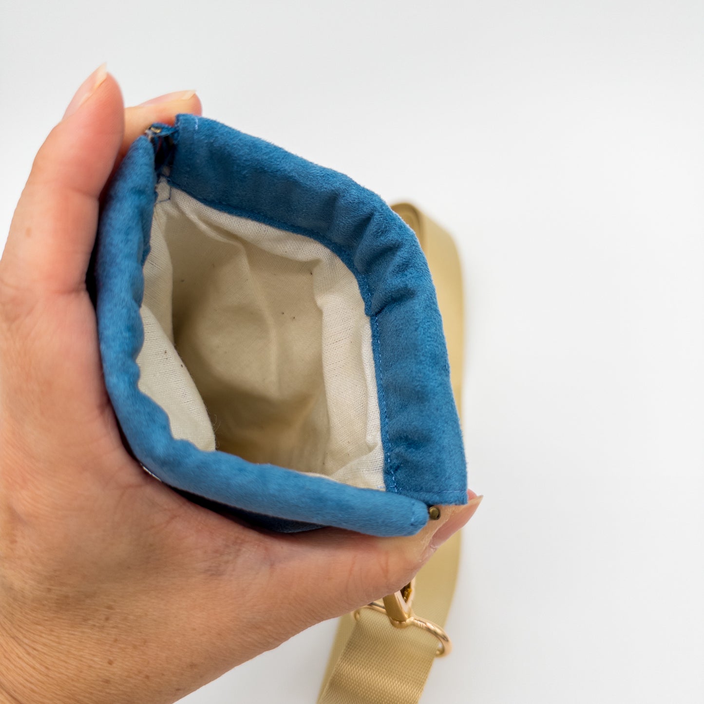 Something Blue Embroidered Microsuede Crossbody Bag