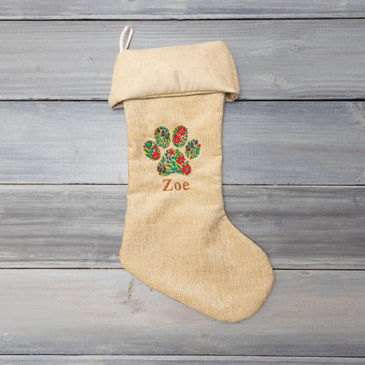 Personalized Dog Christmas Stockings With Embroidered Paw