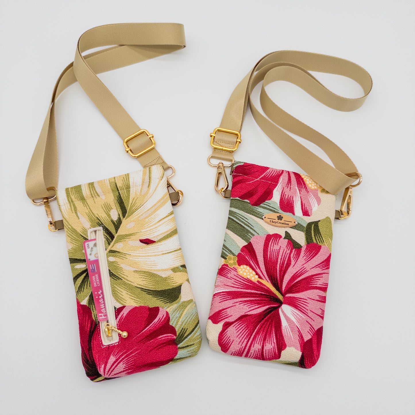 Floral Crossbody Phone Bag – Hibiscus & Bird of Paradise Prints