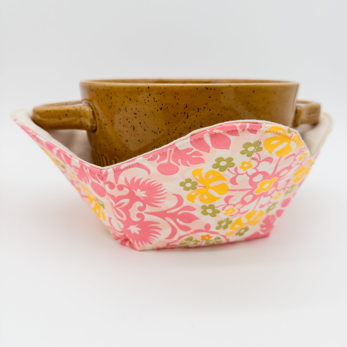 Pink Hawaiian Quilt-Inspired Bowl Cozy Set – Handmade Tropical Floral Bowl Holders