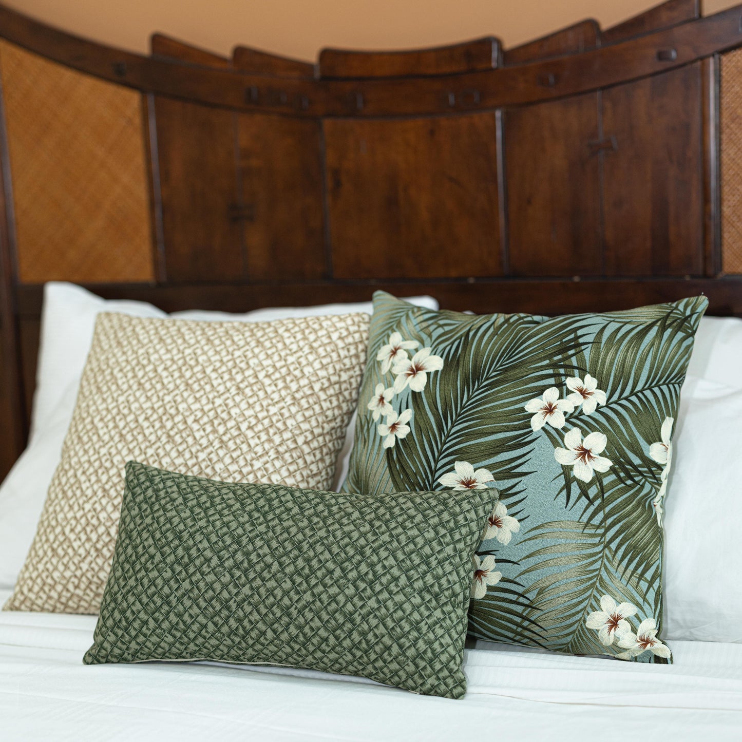 Plumeria Pillow Covers | Hawaiian Weave Cotton Designs