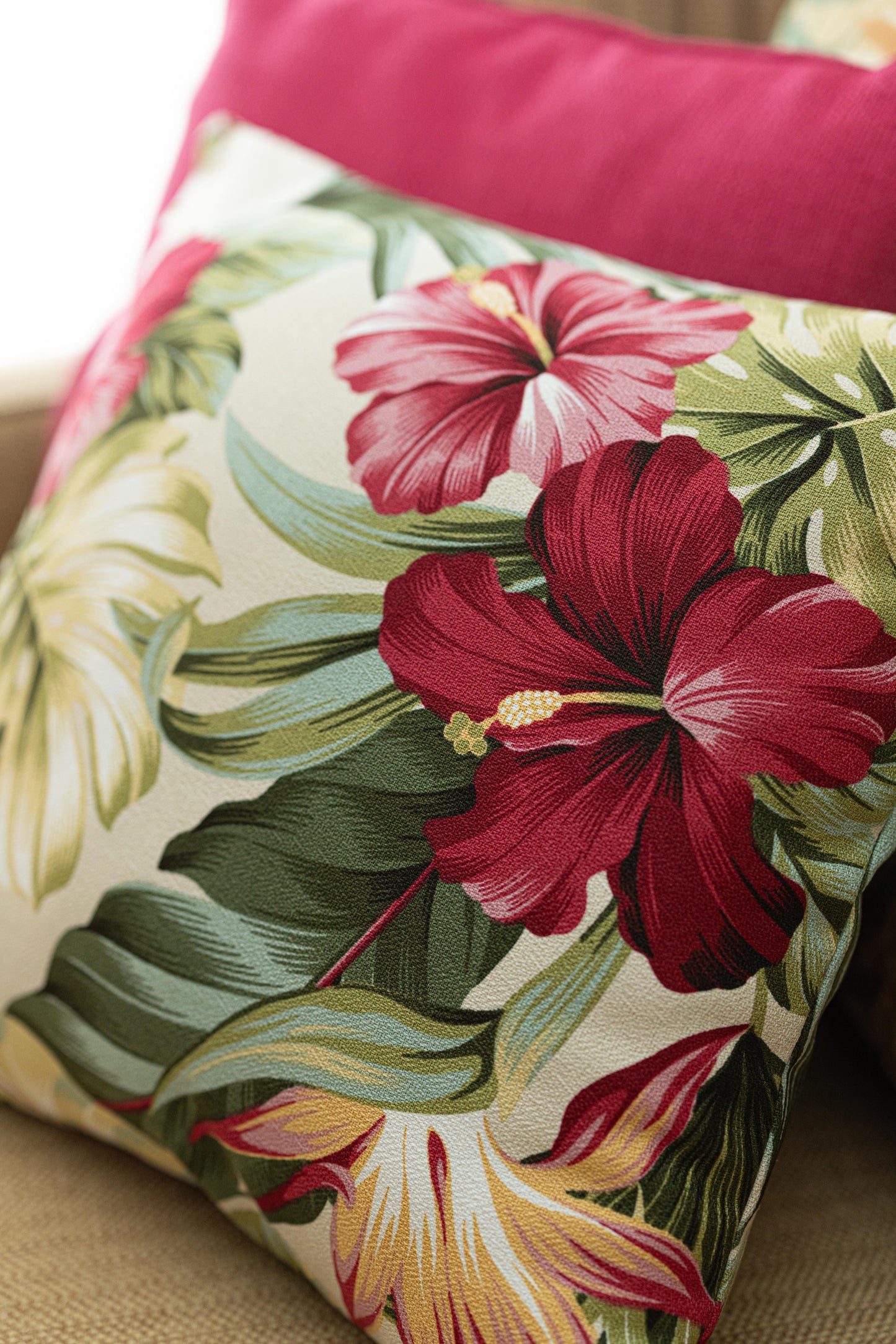 Tropical Pillow Covers | Hawaiian Weave & Hibiscus