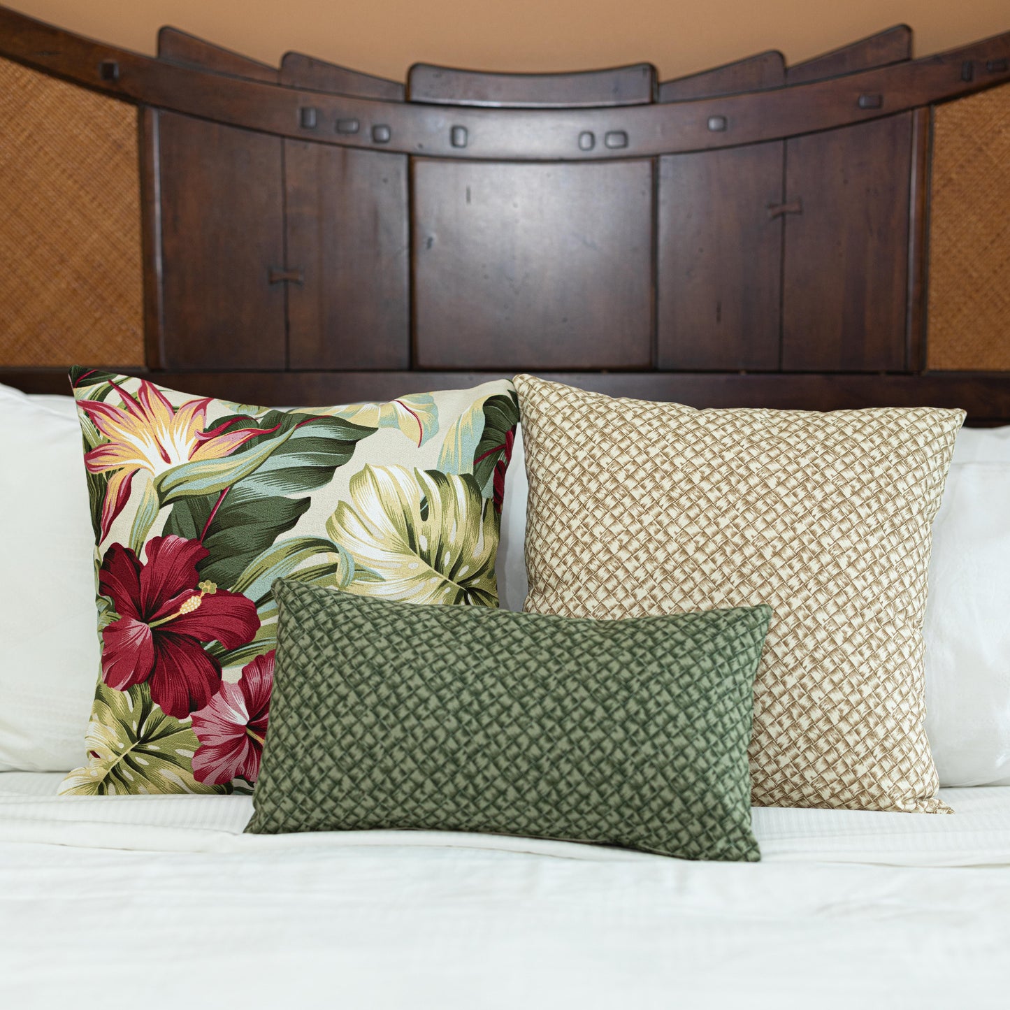 Tropical Pillow Covers | Hawaiian Weave & Hibiscus