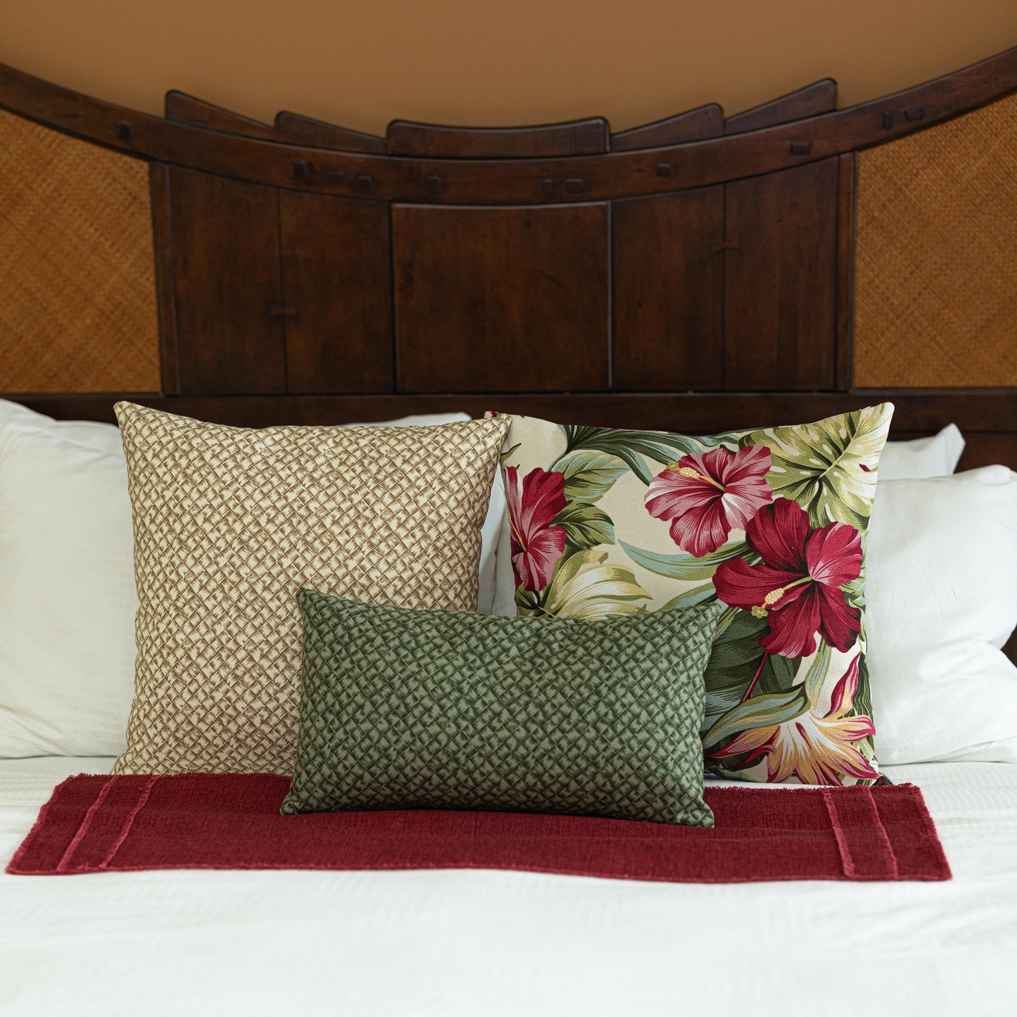 Tropical Pillow Covers | Hawaiian Weave & Hibiscus
