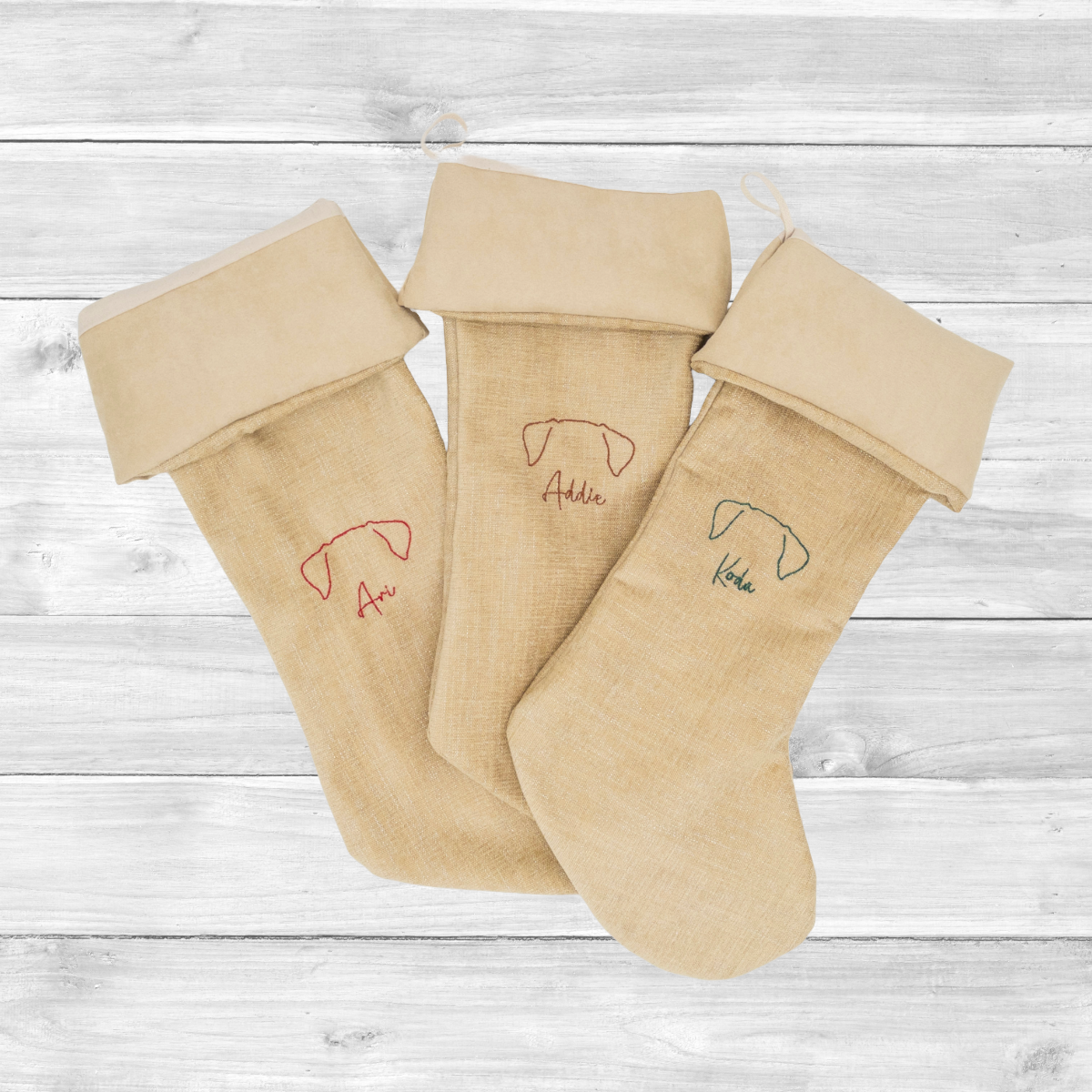 Personalized Dog Christmas Stockings With Embroidered Ear & Name