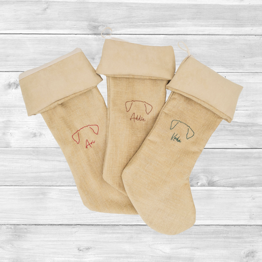 Personalized Dog Christmas Stockings With Embroidered Ear & Name