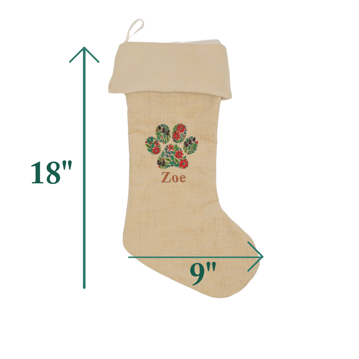 Personalized Dog Christmas Stockings With Embroidered Paw