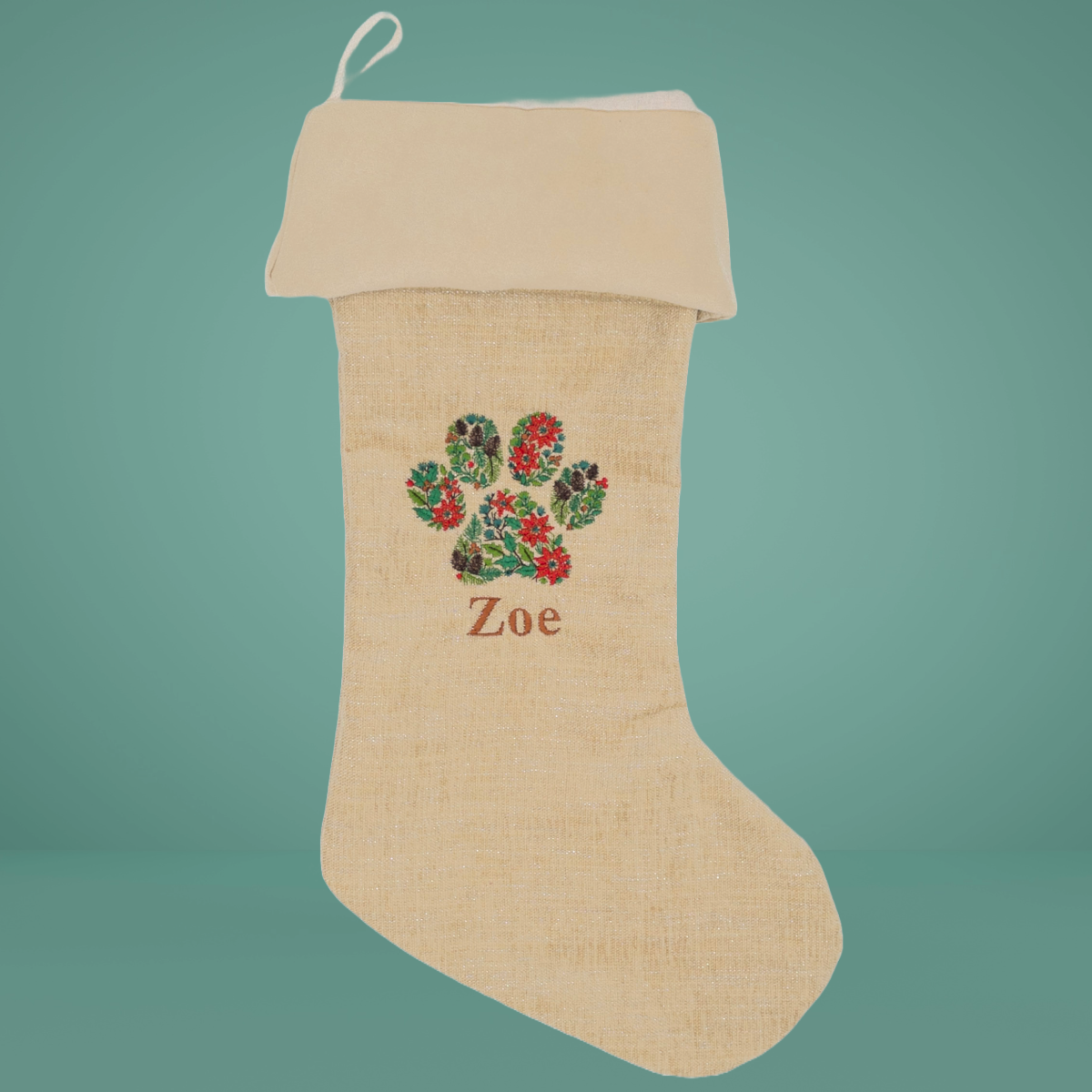 Personalized Dog Christmas Stockings With Embroidered Paw