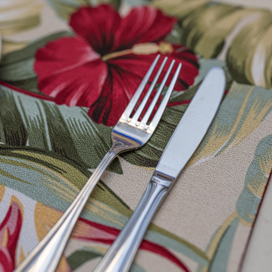 Hibiscus & Bird of Paradise Reversible Barkcloth Placemats