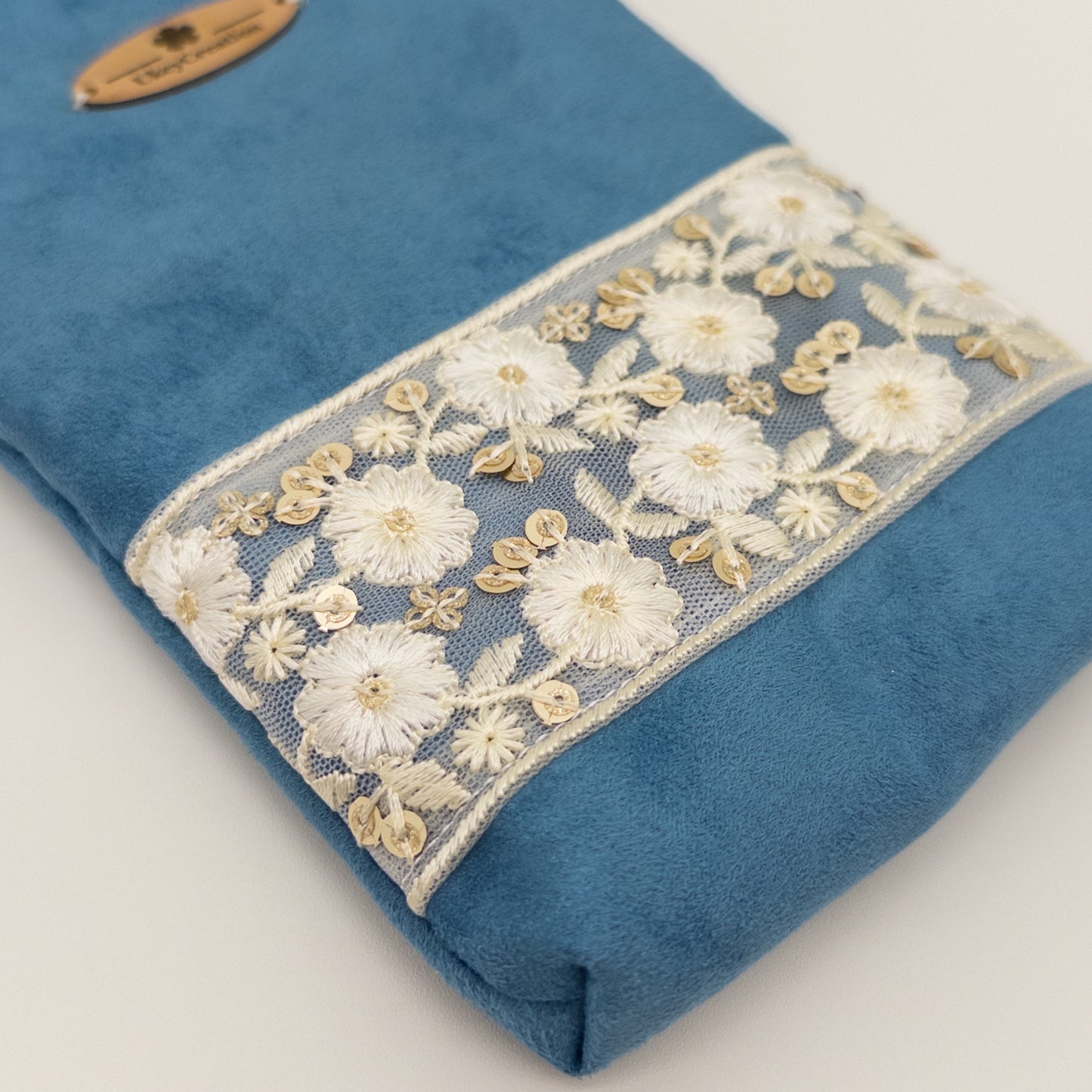 Something Blue Embroidered Microsuede Crossbody Bag